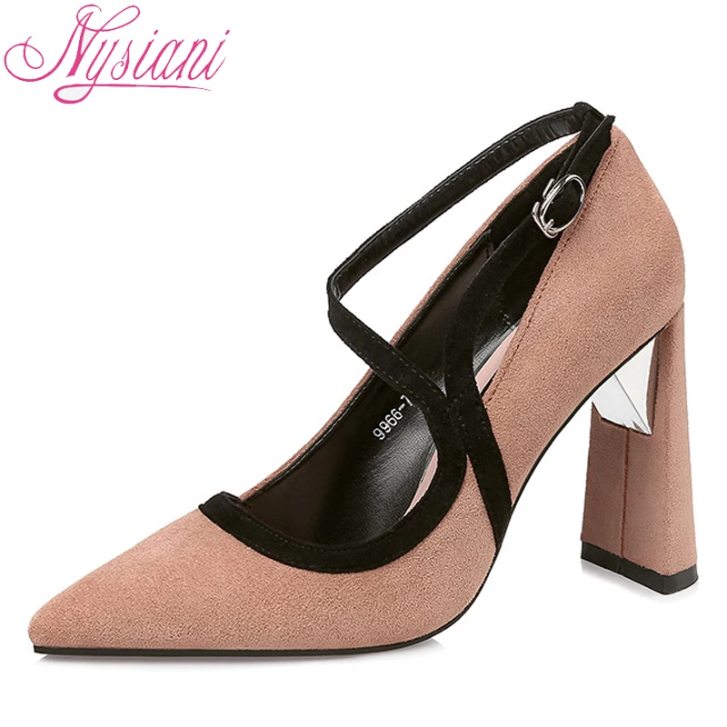 

Sexy High Heels Pointed Toe Women Gladiator Pumps 2018 Brand Designer Party Dress Buckle Strap Thick Heeled Shoes Women Nysiani