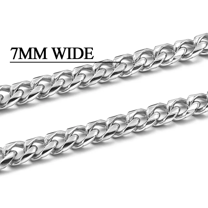 Moorvan Стильное ожерелье унисекс из нержавеющей стали для мужчин с круглой огранкой, кубинские, Длинные Короткие цепи, крутые трендовые miesten kaulakoru - Окраска металла: 7MM Silver Color