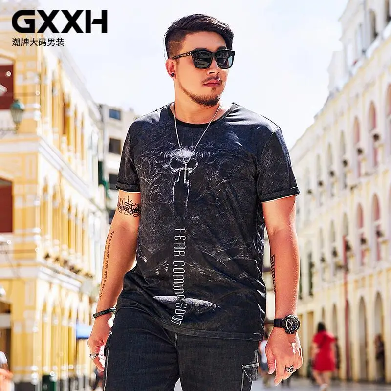 GXXH брендовая Летняя мужская футболка с коротким рукавом, XXL-7XL из полиэфирной ткани, большой размер d, Мужская футболка с жаккардовым принтом - Цвет: t18875