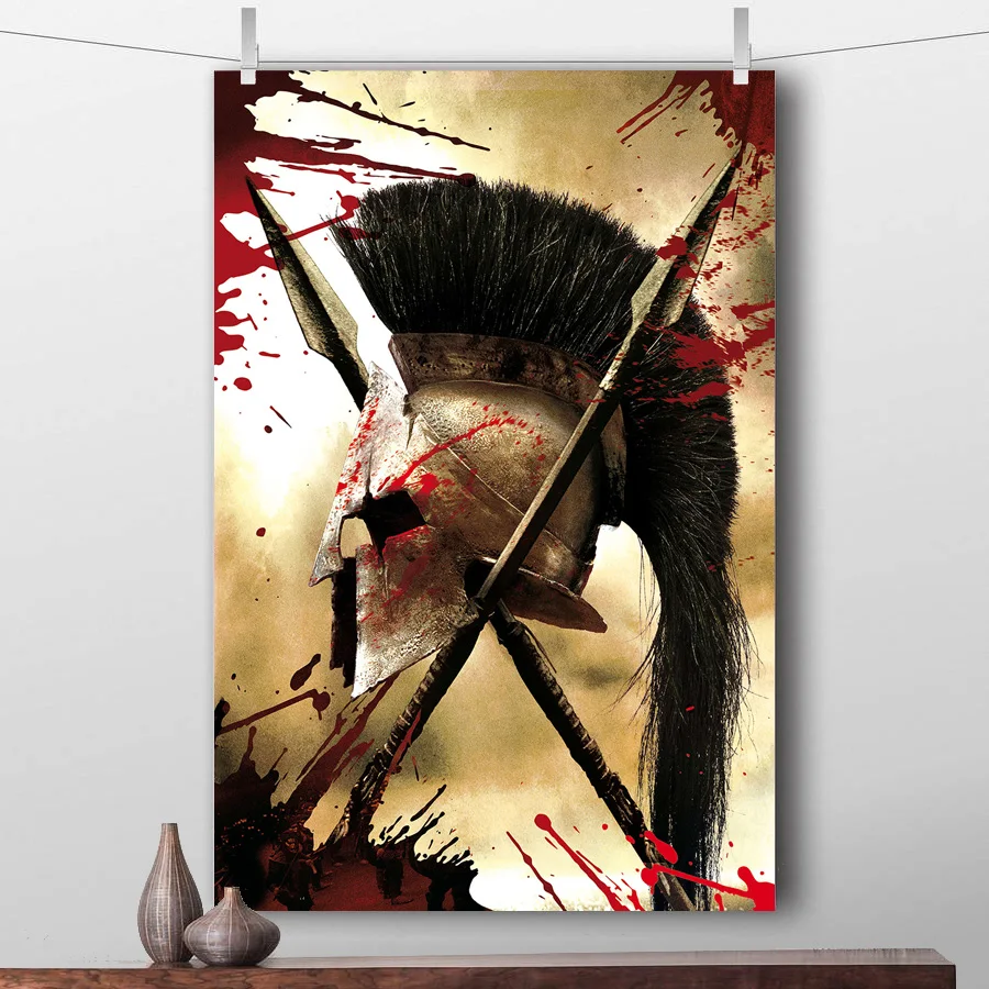 

Movie 300 (2006) Artwork Posters and Prints Spartan Warrior Wall Art Canvas Paintings with Solid Wood Scrolls For Room Decor