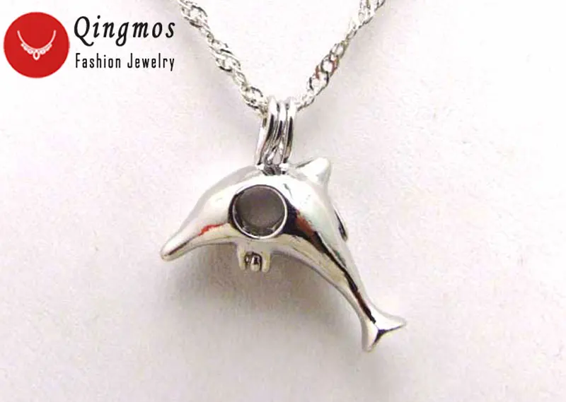 Qingmos Wish Pearl 19 мм* 41 мм Любовь клетка Чокеры ожерелье для женщин и трендовая натуральная устричная любовь, жемчужный кулон и ожерелье цепь - Окраска металла: Dolphin
