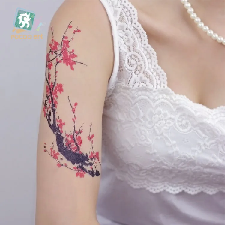 Rocoo Книги по искусству 3D RoseTattoos сливы поддельные Тати Красочные цветы Tatuajes груди руки татуировка тела Книги по искусству Водонепроницаемый