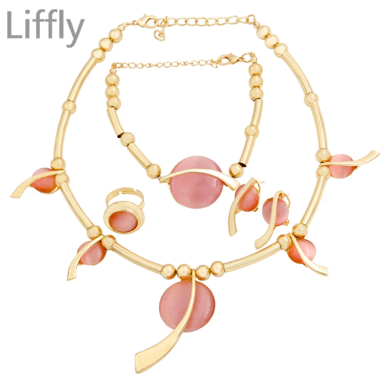 

Charm Bride Wedding Engagement Jewelry Crystal Necklace Bracelet Earrings for Women 18 Gold Jewelry Sets Gift