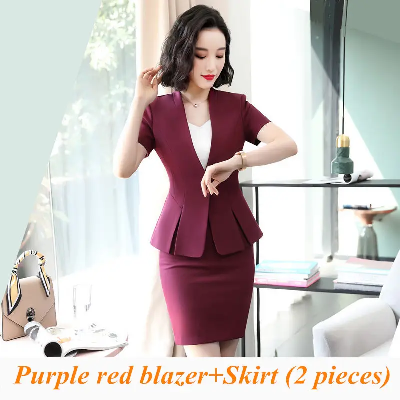 Purpler blazer skirt Короткий рукав полосатый костюм юбка женская летняя новая корейская мода профессиональный темперамент деловой офисный костюм комплект из двух предметов - Цвет: Purpler blazer skirt