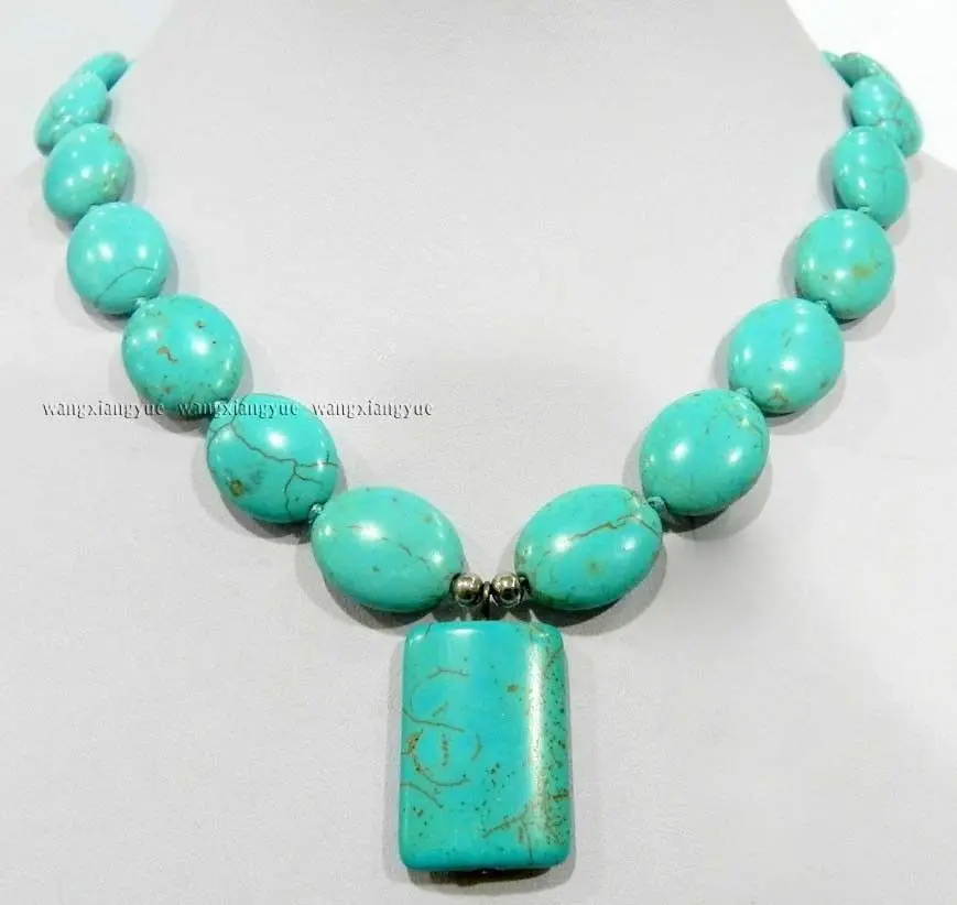 

Hot sale Free Shipping>>>>>13X18MM Green Turquoise Beads pendant necklace 18