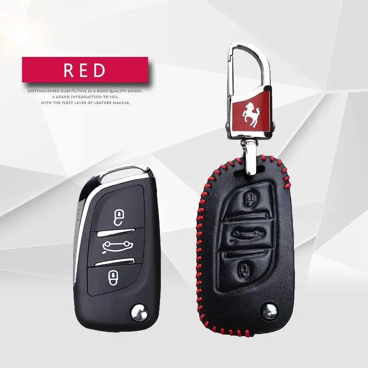 KUKAKEY натуральная кожа автомобиля ключ крышка чехол для peugeot 406 408 308 307 207 107 407 607 с лошадкой для ключей брелок для ключей - Название цвета: Red