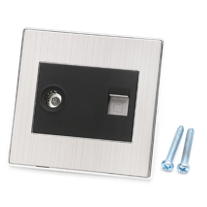 

1Pc Network TV Faceplate Socket Wall Internet Socket With TV Outlet Stainless Steel Brushed Silver Panel RJ45 Computer Plug