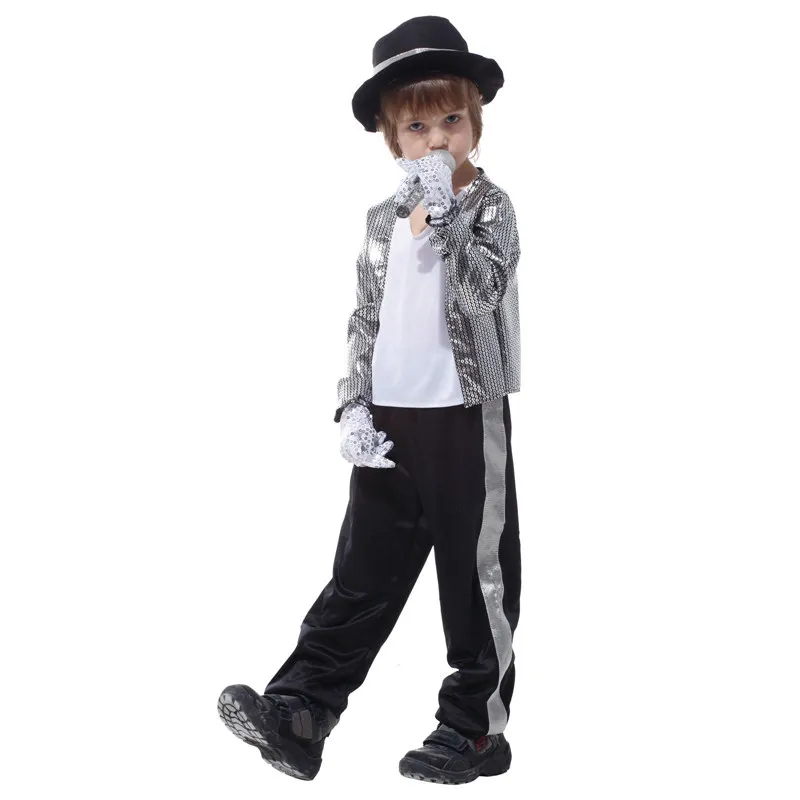 Детский маскарадный костюм Майкла Джексона для мальчиков, детский танцевальный маскарадный костюм на Хэллоуин, джазовый танцевальный маскарадный костюм Билли, джинсовый костюм суперзвезды