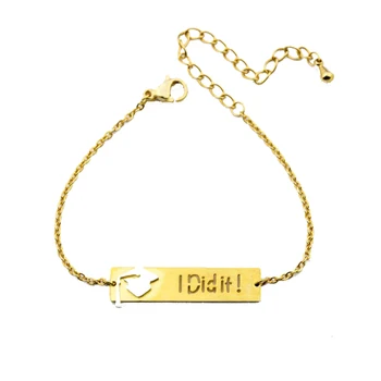 

10PCS Long Bar 2018 Graduation Bracelet for Women Gold I did it Dr Hat Bachelor Cap ID Charm Stainless Steel Graduation Gifts