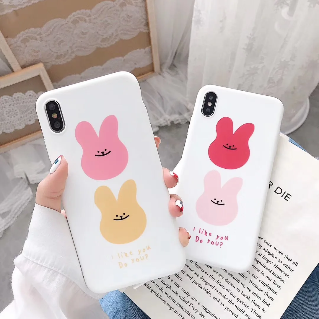 

INS Korea cute cartoon animal funny rabbit phone case For iphone Xs MAX XR X 6 6s 7 8 plus Candy couple soft TPU back Cover Capa