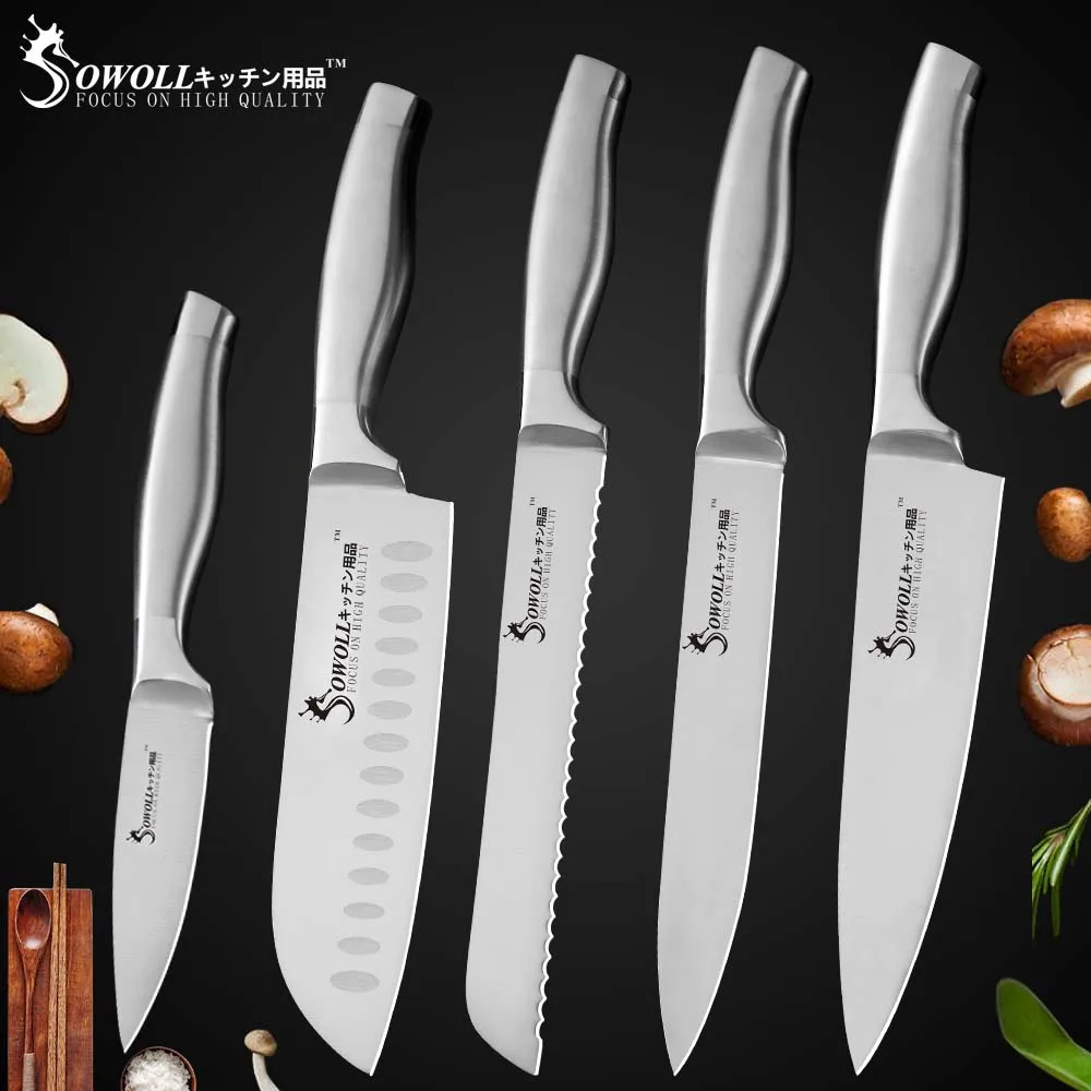 Sowoll кухонные ножи для приготовления пищи 3," 5" " 8" " 8" дюймов нож из нержавеющей стали 8 дюймов держатель для ножей Кухня Аксессуары Набор Ножей - Color: C. 5 PCS Set