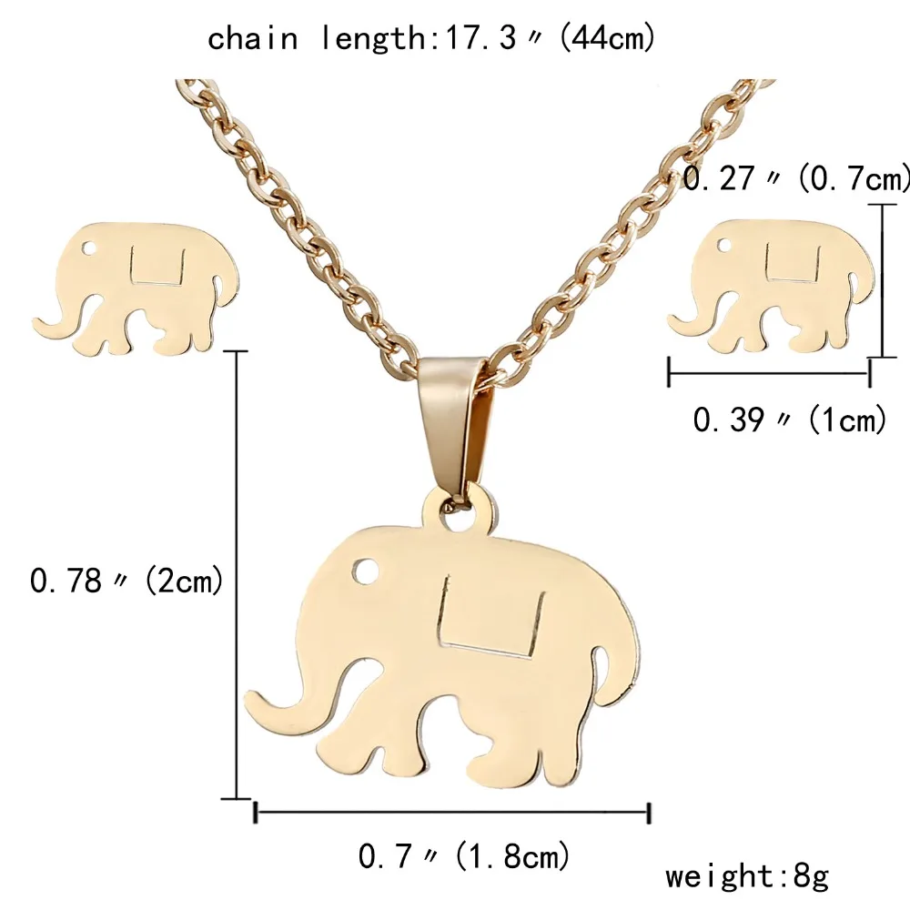 Rinhoo набор из ожерелья и сережек с подвеской в виде лошади, стрекозы, слона, Женский комплект ювелирных изделий из нержавеющей стали золотого цвета