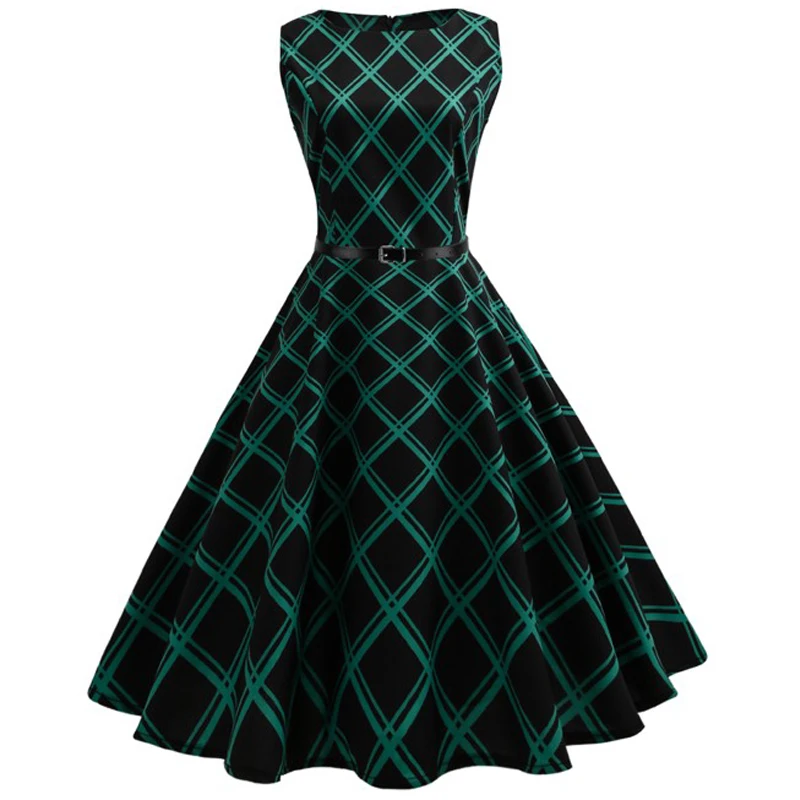 

2019 Floral Print Women Summer Dress Hepburn 50s 60s Retro Swing Vintage Dress A-Line Party Dresses With Belt jurken Plus Size