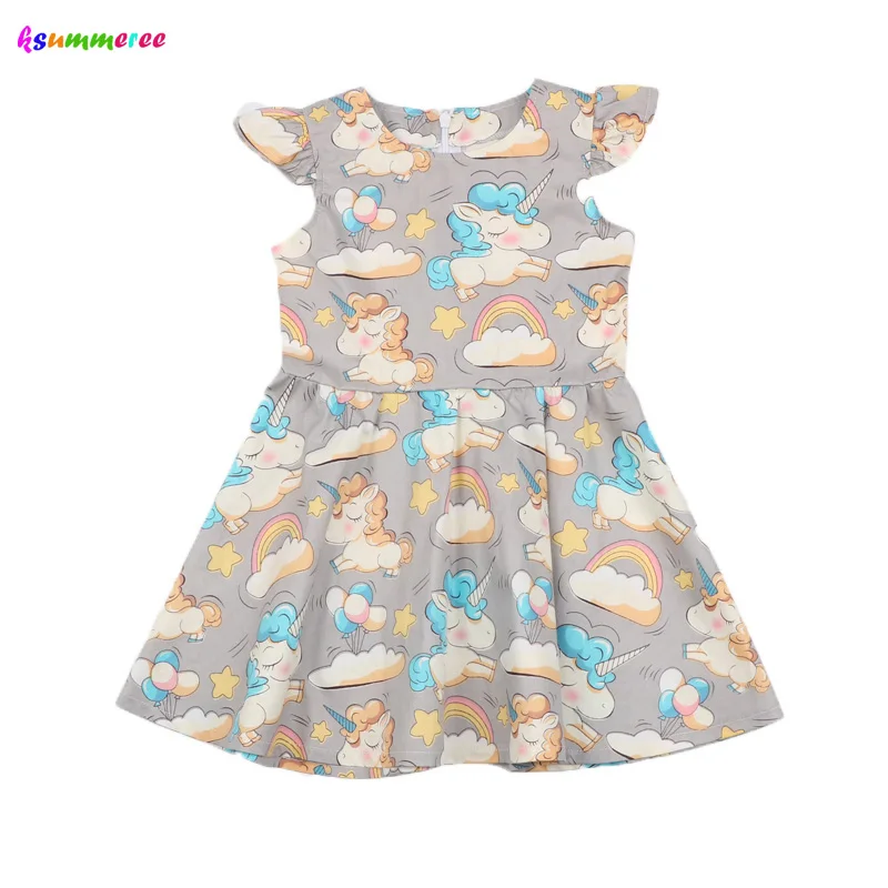 Fashion Summer Girls Rainbow Unicorn Dress Kids Baby Cartoon Casual Sleeveless Dresses Super Soft Twirl Sundress for Girls (10)