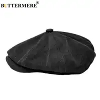 BUTTERMERE Octagonal Cap Men Black Cotton Newsboy Cap Male Brand Designer British Gatsby Hats Spring Summer Painter Duckbill Hat