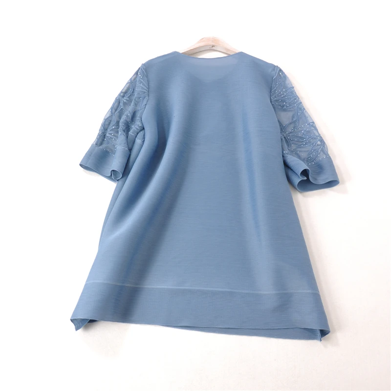 Miyake fold Patch Горячая бурение сетки газовое платье и три четверти o-образным вырезом платье доступно ТРАПЕЦИЕВИДНОЕ ПЛАТЬЕ