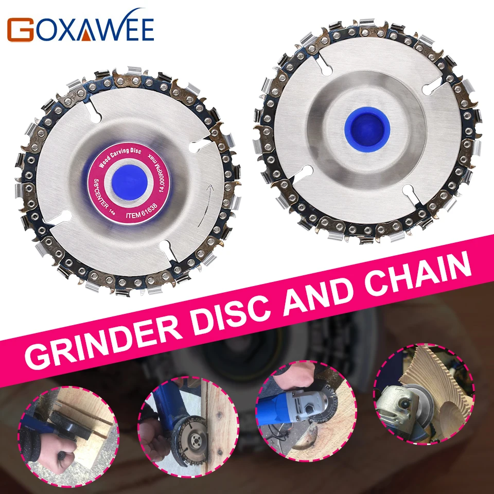 GOXAWEE 4 Inch Grinder Disc and Chain 22 Tooth Fine Cut Chain Set Wood ...