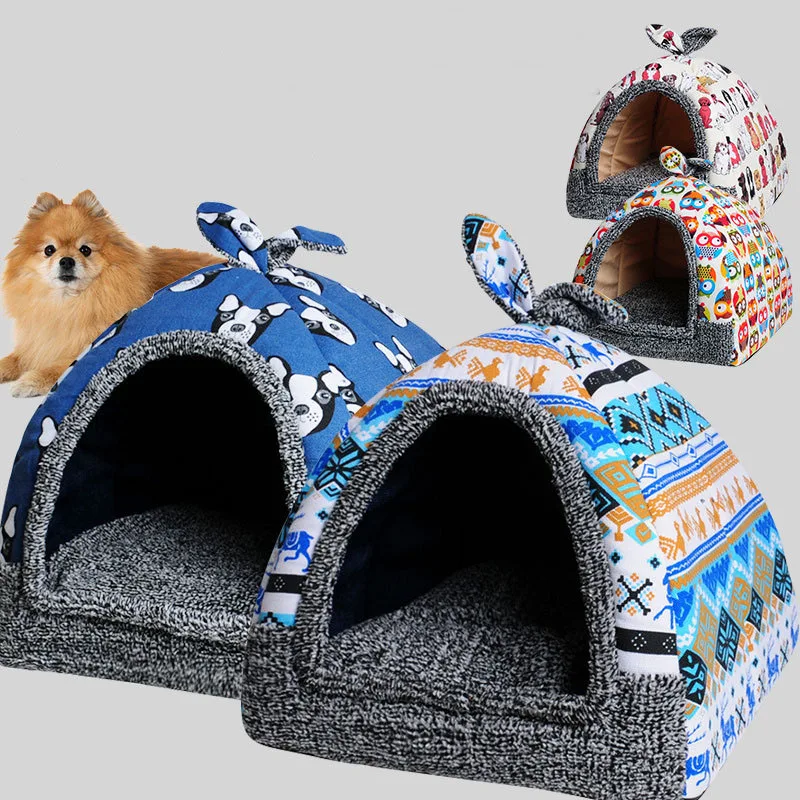 Лидер продаж флисовая мягкая ПЭТ юрта домашняя кровать для собак Щенячий питомник домик для домашних животных домик для собак кошек маленьких животных домашний дом для собак с ковриком для чихуахуа