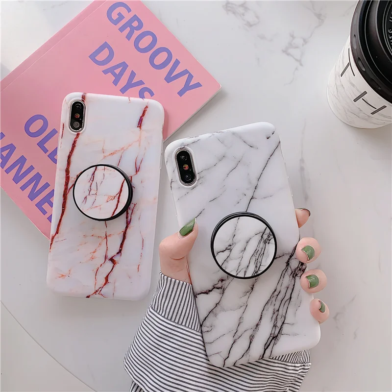 

Grip bracket marble case for iphone X XS Max XR 7 7Plus 6 6s 8 8plus Expanding folding Stand holder design soft cover
