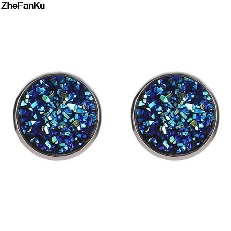 

Vintage Big Round Button Stud Earrings For Women Bijoux 2019 Autumn Winter Statement Blue Gravel Cute Earrings