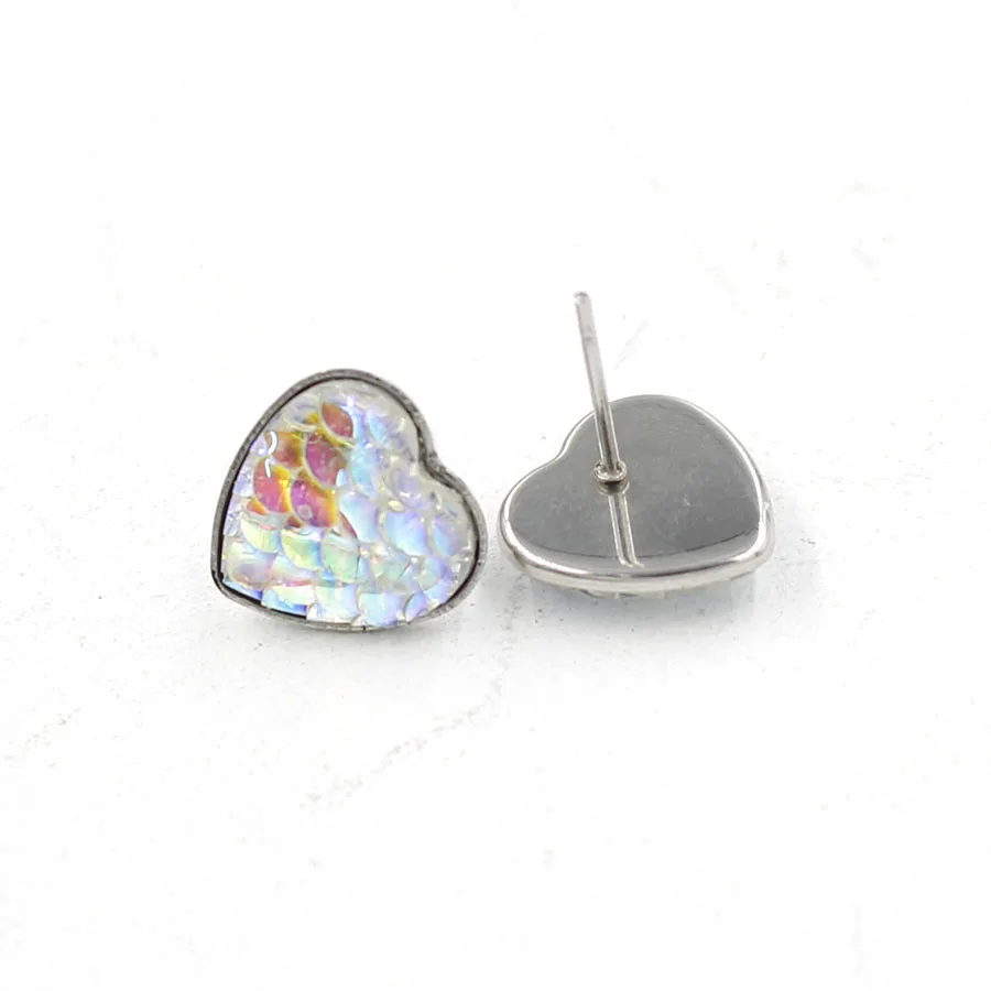 Fnixtar нержавеющая сталь любовь сердце Druzy Русалка из смолы рыбья чешуя узор
