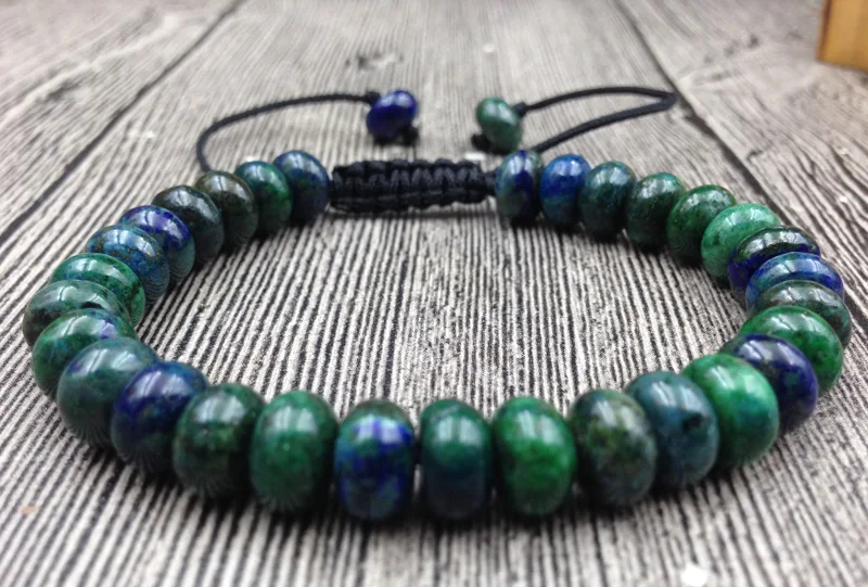 

YA2878 Chrysocolla Lapis Lazulis Rondelle Stone 8x5mm Beads Knot Adjustable Bracelet 6.5inch long