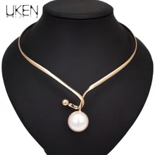 Крученое металлическое ожерелье из сплава с искусственным жемчугом ожерелье-чокер с металлическим массивным воротником для женщин ювелирные аксессуары UKEN