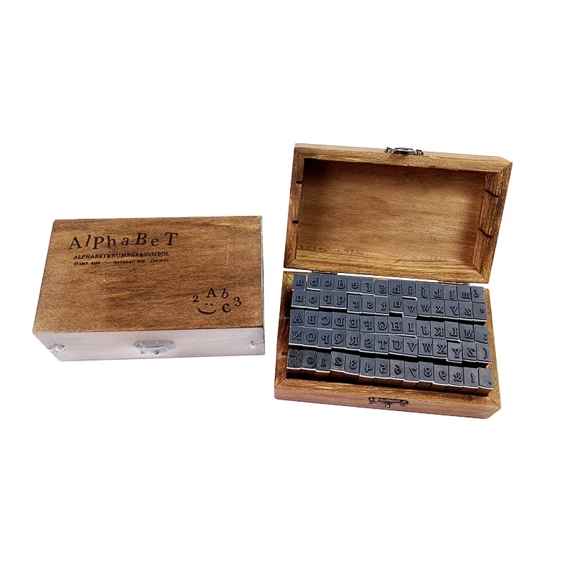70 Pcs Set DIY Stamp Standard Alphabet Number Symbol Wooden Box Vintage Scrapbooking Stationary Office School