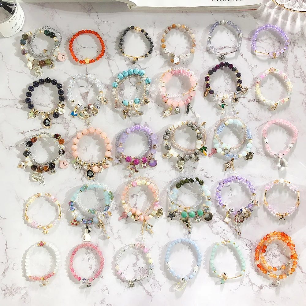 

New Popular Bohemian Style String Multi-element Natural Stone Crystal Beaded Stretch Bracelet Hand Ornaments