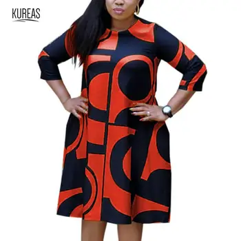 

Kureas African Women Clothing Dashiki Dresses Print Midi Dress Summer African Clothes Plus Size Vestido