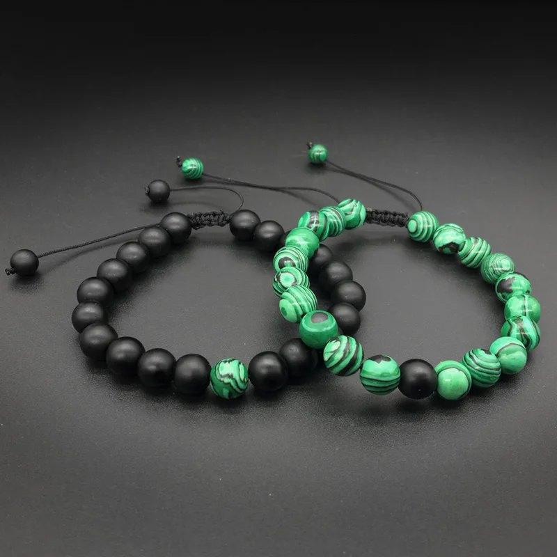 

1-2 pieces/Set 8mm Natural Malachite stone Beads men bracelets Weave charm Couple Bracelet for men&women Jewellery grace