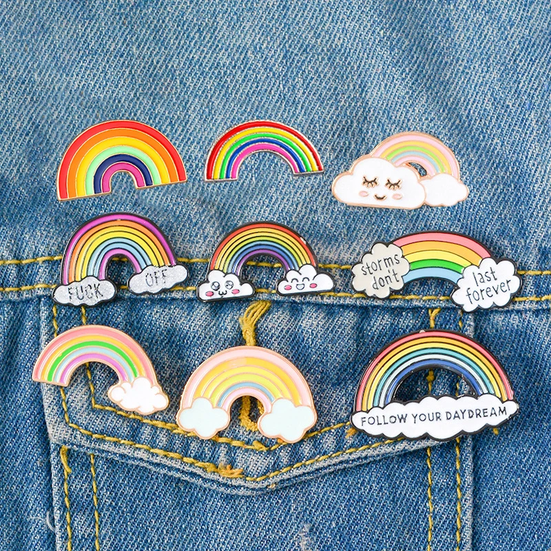 

High Quality 9 Style Fashion Colorful Rainbow and Clouds Enamel Pin Cartoon Rainbow Brooches for Women Metal Brooch Badge Pins
