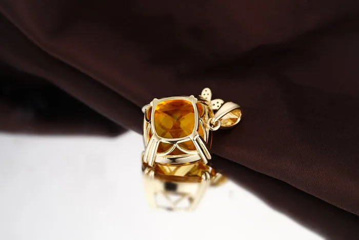 Caimao Jewelry 19.80ct Natural Citrine 14K Yellow Gold Pave Set Diamond Pendant