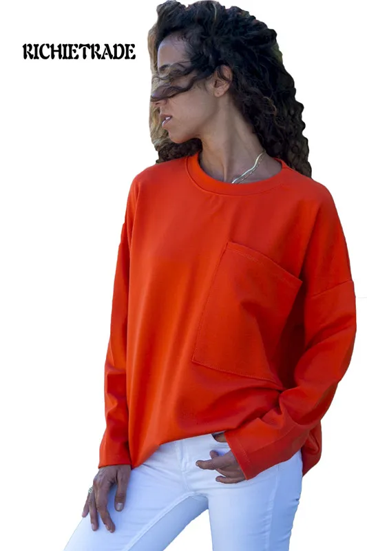 

Richietrade Sexy Summer Women Solid Coat Long Sleeve O Neck Pullover Pocket
