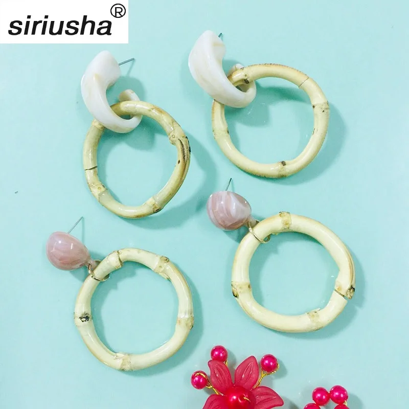 

New fashion Personality creative hand-woven rattan popular European and American long bamboo knot pendant ear jewelry Y870