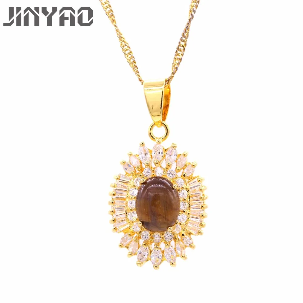 

JINYAO Trendy Jewelry Yellow Gold Color Necklace Pendant Tiger eye stone AAA Cubic Zircon Pendant For Women