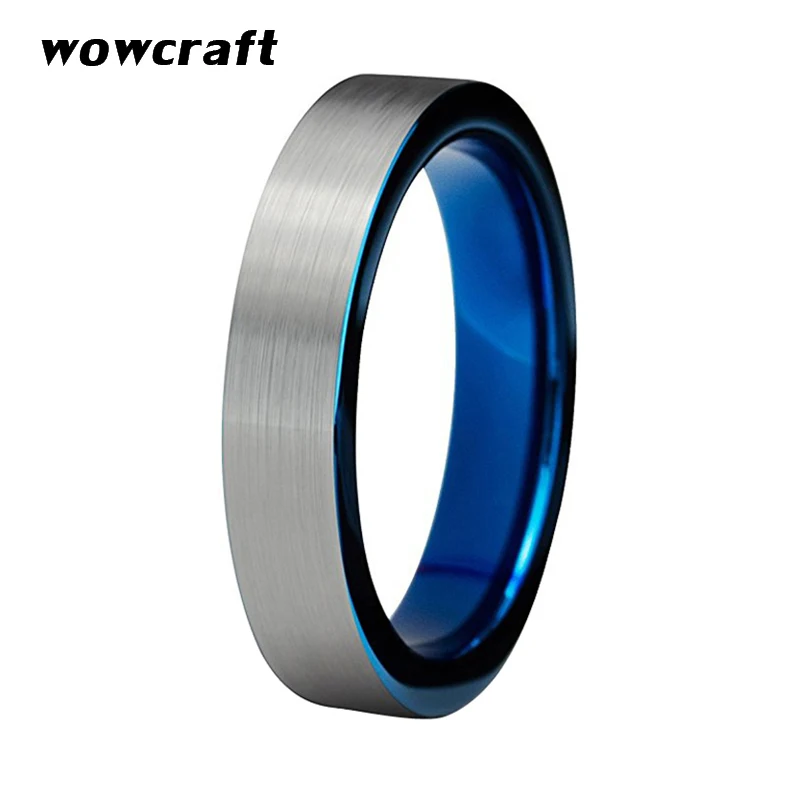 

6mm Mens Womens Wedding Band Blue Tungsten Carbide Ring Silver Matte Surface Blue Comfortable Inner Face Style