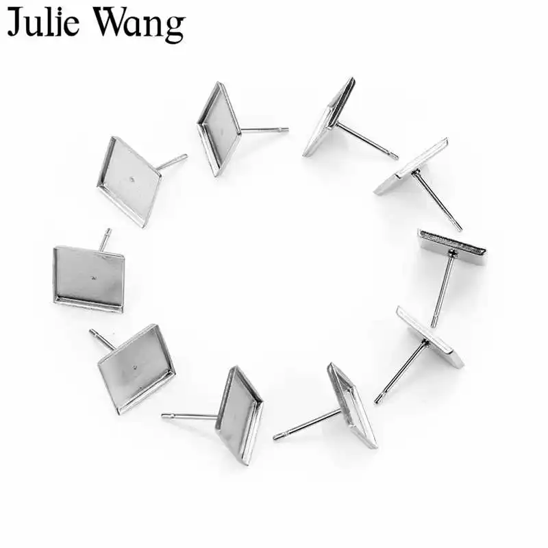 Julie Wang 50 шт нержавеющая сталь 10 мм квадратные серьги гвоздики Кабошон Базовые