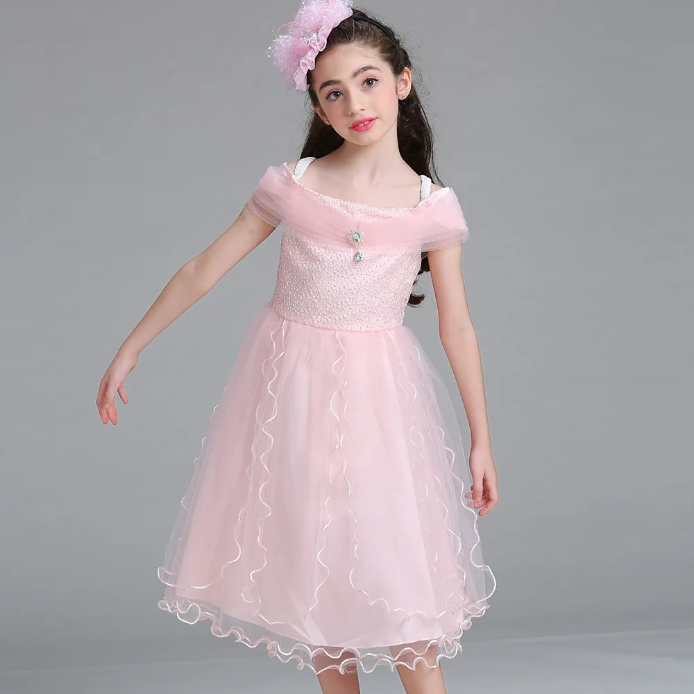 Pink Purple Blue Tulle Kids White Wedding Dresses Embroidered Midi Pink Purple Blue Tulle Kids White Wedding Dresses Embroidered Midi Length Off Shoulder Little Dress With Pendant