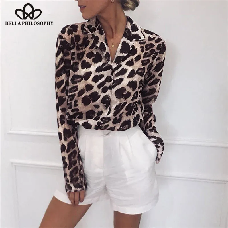 Wonder Chiffon Long Sleeve Sexy Leopard Print Blouse Turn Down Collar Lady Office Shirt Tunic Casual Loose Tops Plus Size Blusas