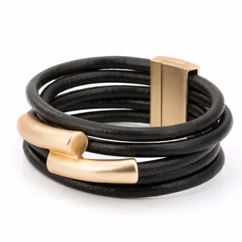 

Multilayer Gold/Silver Color Magnet PU Leather Rope Chain Wrap Bracelet Pulseira Feminina Bracelets For Women Wristband