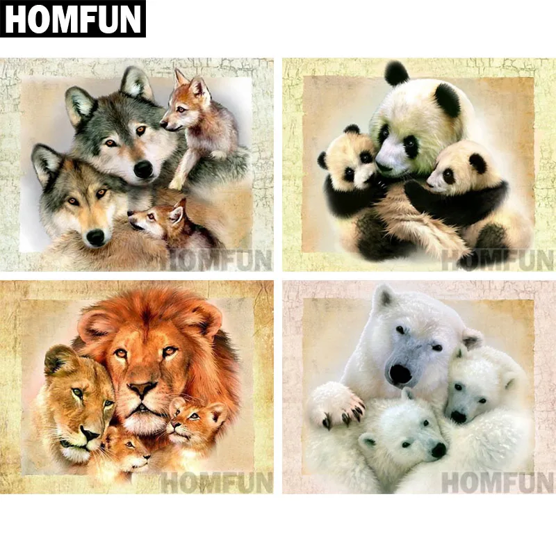 

HOMFUN Full Square/Round Drill 5D DIY Diamond Painting "Animal family" 3D Embroidery Cross Stitch 5D Home Decor Gift A01007