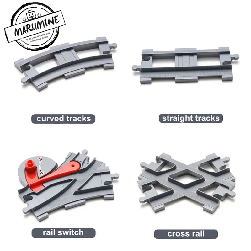 

Marumine 8PCS/Lot Duplo Blocks Train Track Crossover Parts Railway Switch Building Bricks Parts Gift for Children