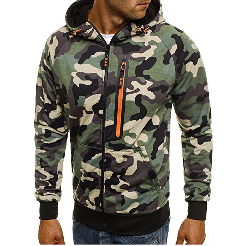 men hooded sweatshirts Mens Camouflage Zipper Pullover