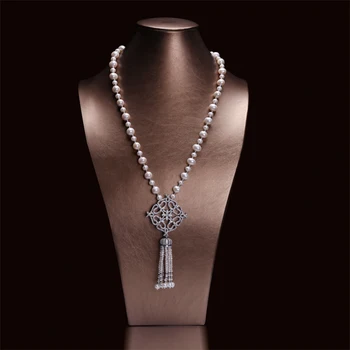 

Customized Sweater Pearl Necklace Jewelry Women DIY Genuine Freshwater Pearl Long Necklace Gifts Tassel Pendant