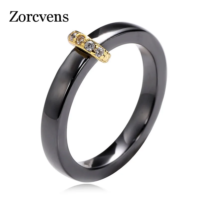 Modyle New Smooth Ceramic Ring Cubic Zirconia Black And White Color Women Jewelry Engagement Wedding Band Gifts For Women