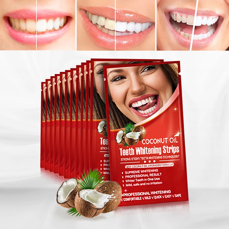 Activated Charcoal Teeth Whitening Strip Coconut Oil Dental Bealching Whitestrips Remove Stain & Plaque Enamel Safe Oral Hygiene