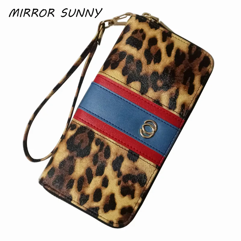 

Fashion Patch Wristband Women Long Clutch Wallet Leopard PU Leather Handy Zipper Purse Female Phone Pocket Card Holder Carteira