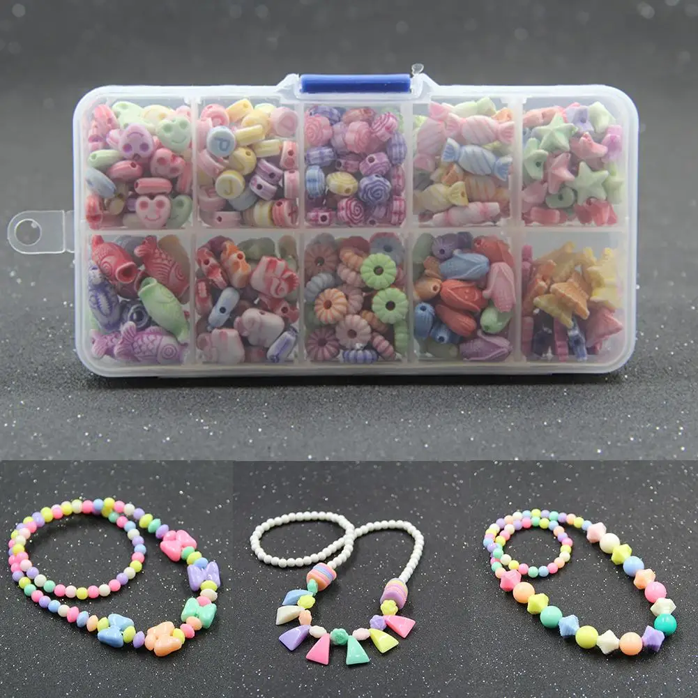 Разноцветные акриловые бусины-разделители, эластичная веревка для детей, DIY браслет, ювелирная игрушка