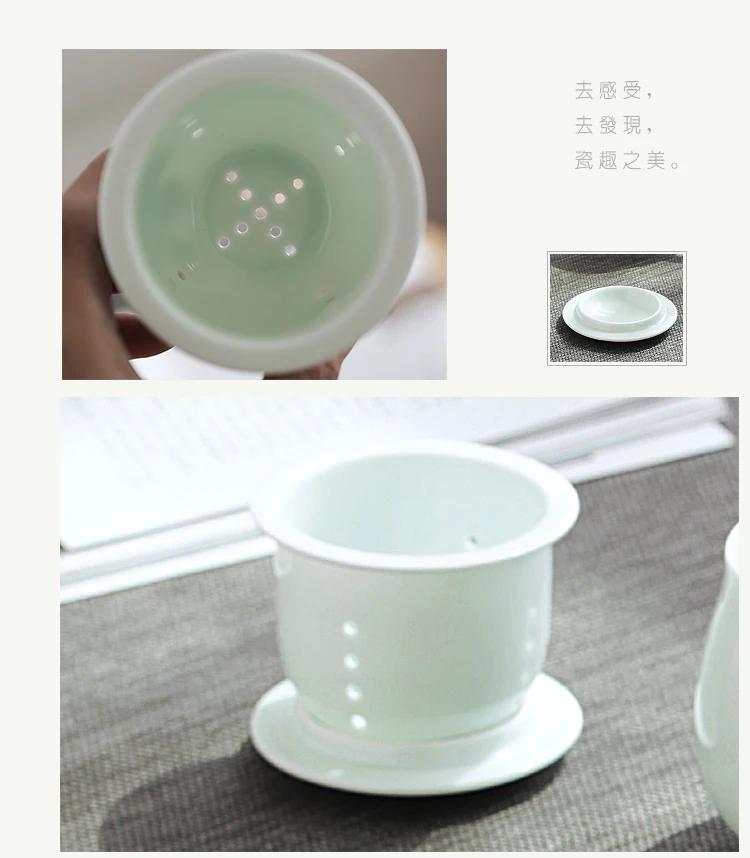 Jingdezhen green ceramic tea cups with cover filter cup mug gifts custom office water cup drinkware